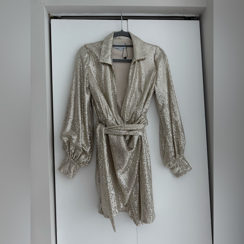Gold Sequin Wrap Dress